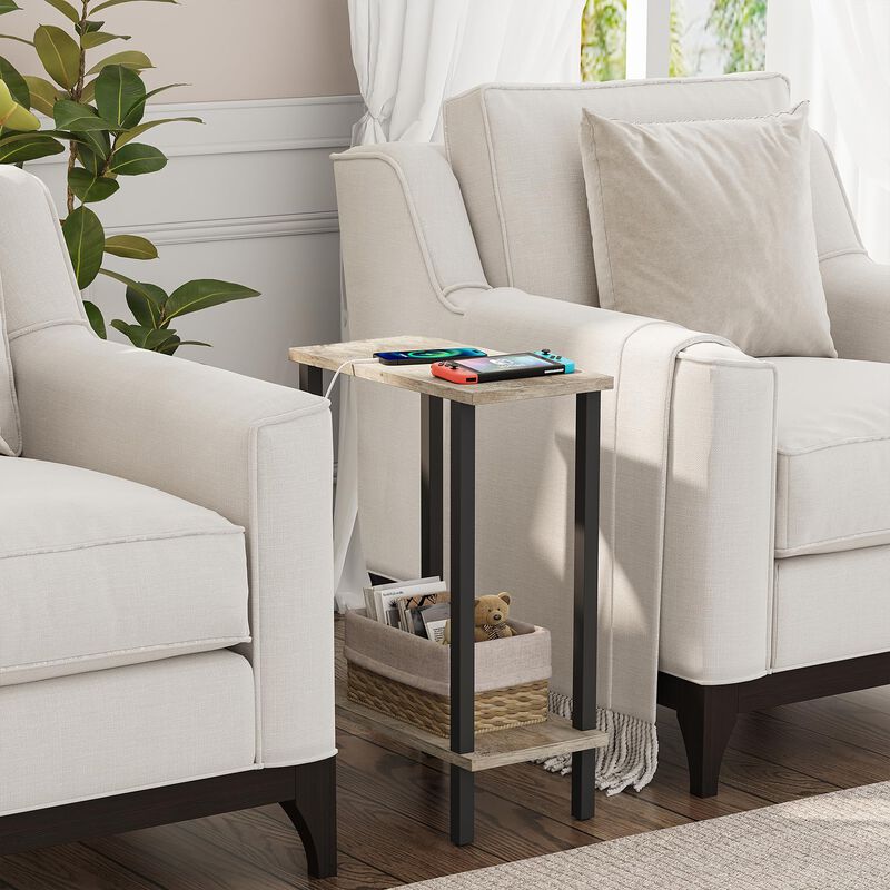 TUTOTAK Small Side Table, Narrow End Table, Set of 2, Skinny Sofa Table, Slim Nightstand, Couch Table, Living Room, Bed Room, Gr