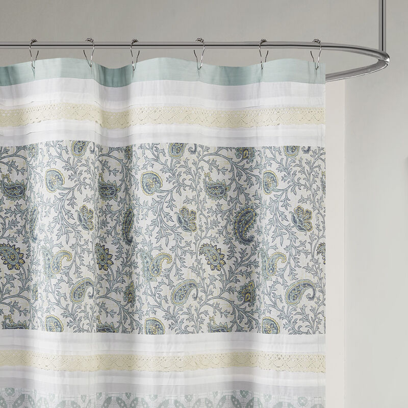 Gracie Mills Singleton Lace Trimmed Paisley Cotton Shower Curtain image number 1