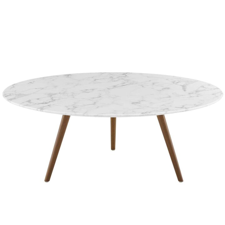 Modway Lippa 40" Mid-Century Modern Round Coffee Table with Tripod Base in Walnut White