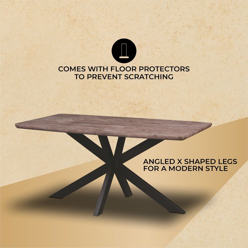 LeisureMod Ravenna 63" Rectangular Wood Dining Table With Modern Metal Base