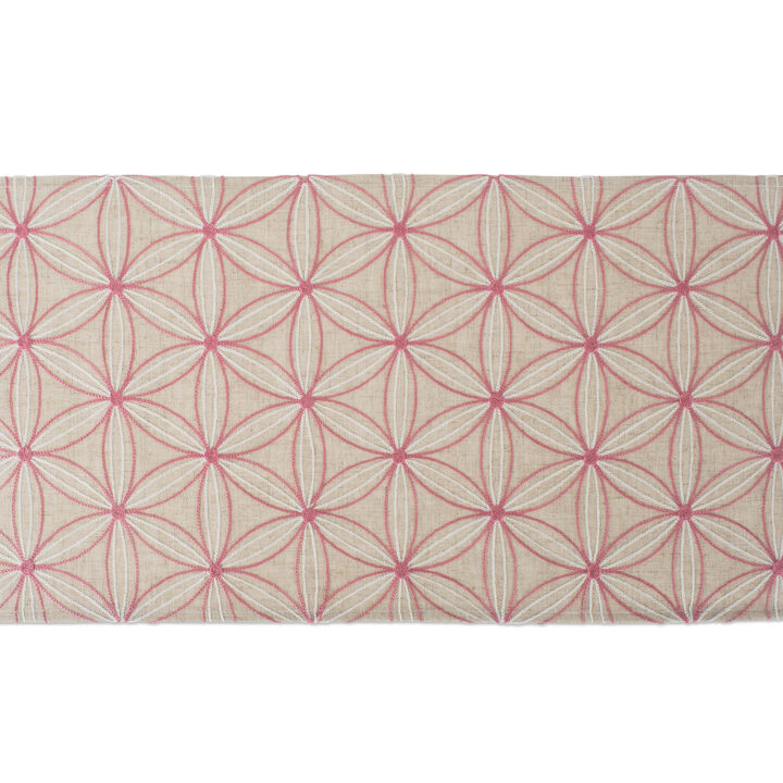70" Beige and Pink Floral Embroidered Table Runner