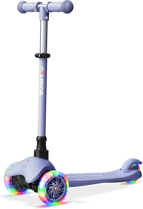 Mini 3 Wheel Scooter for Kids – Lean-to-Steer Kick Scooter with LED Light-Up Wheels, Adjustable Handlebar, Wide Anti-Slip Deck, Smooth PU Wheels, Rear Foot Brake – Toddler Scooter for Ages 2+