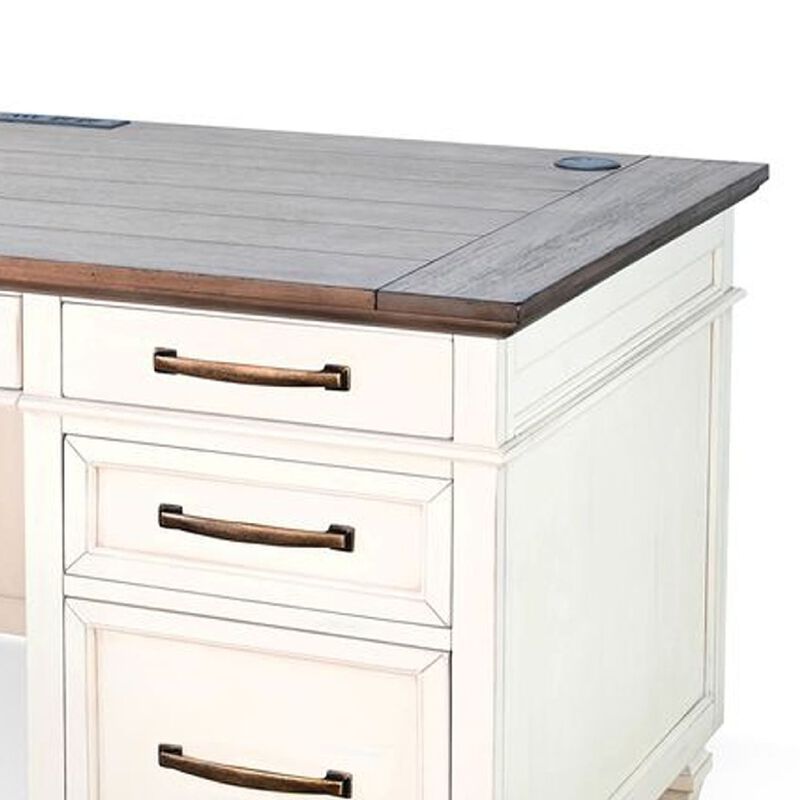 Wiz Office Desk, 66 Inch Brown Wood Top, 7 Drawers, White Mahogany Wood image number 2