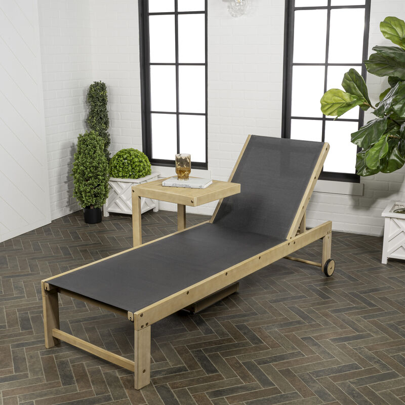 Trabuco Coastal Modern Acacia Wood Mesh 3-Position Outdoor foldable Chaise Lounge Set with Side Table
