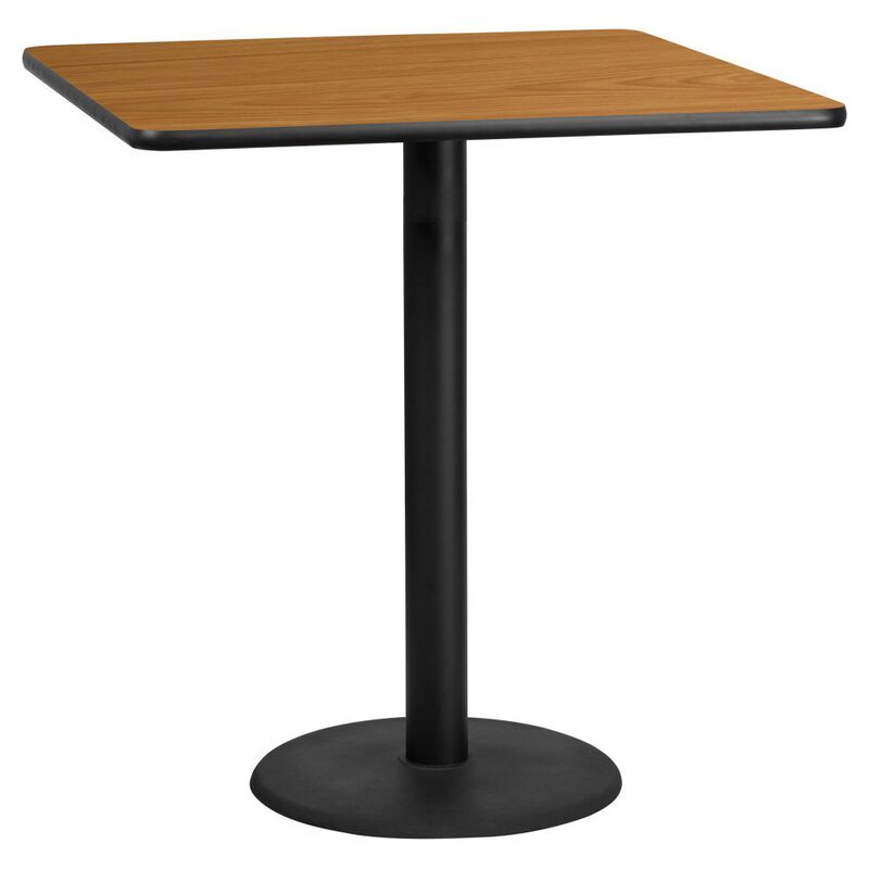 Flash Furniture 42'' Square Natural Laminate Table Top with 24'' Round Bar Height Table Base image number 0