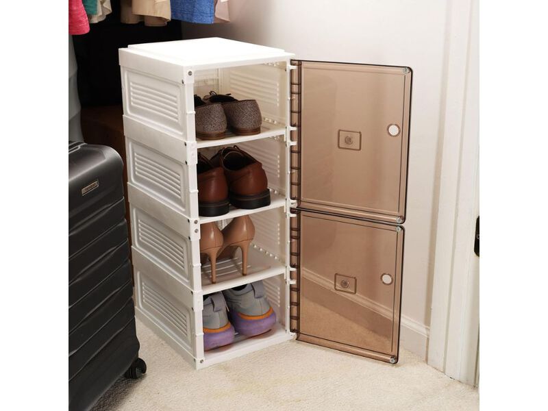 Entryway Shoe Rack Closet Storage 4 Collapsible Stackable Shelves image number 2