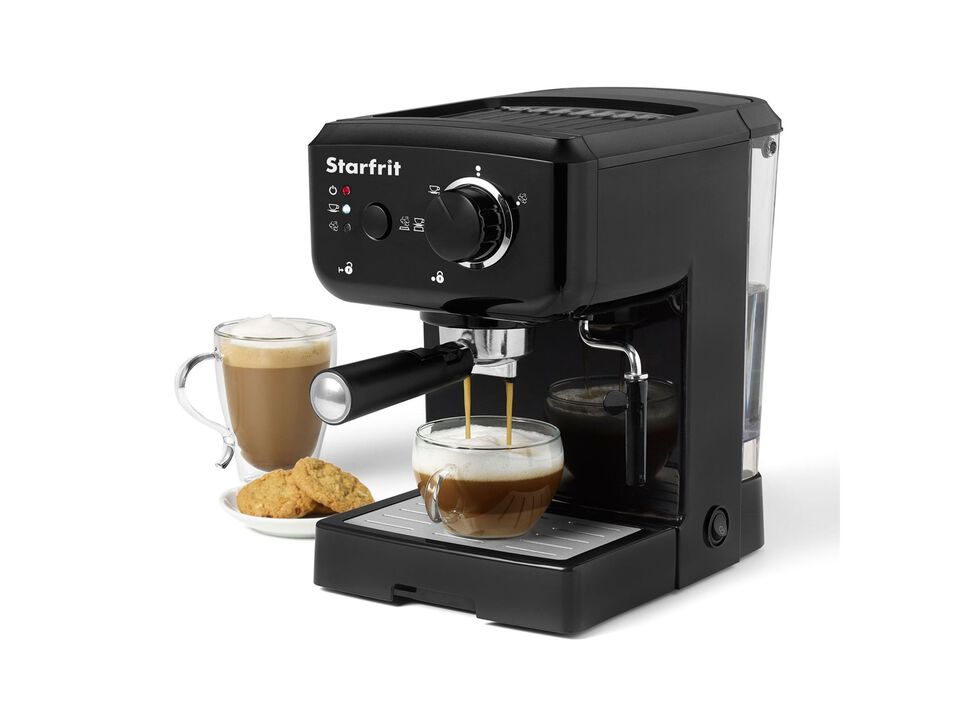 Starfrit - Espresso and Cappuccino Coffee Machine, Includes Rotating Steam Nozzle and Milk Frother, Black
