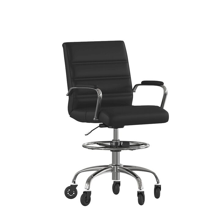 Flash Furniture Mid-Back Black Drafting Chair with Adjustable Foot Ring, Chrome Base,