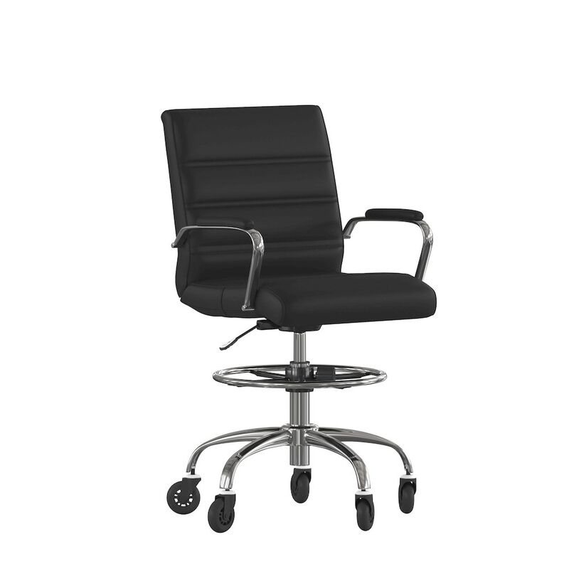 Flash Furniture Mid-Back Black Drafting Chair with Adjustable Foot Ring, Chrome Base, image number 0