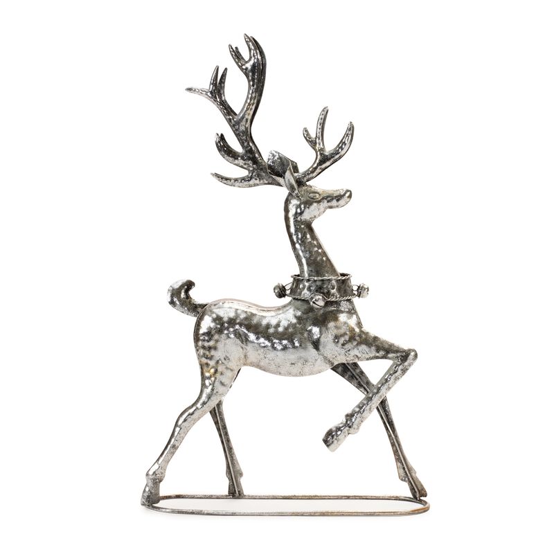 Set of 2 Hammered Metal Reindeer for Holiday Shelf, Table, or Mantel Decor