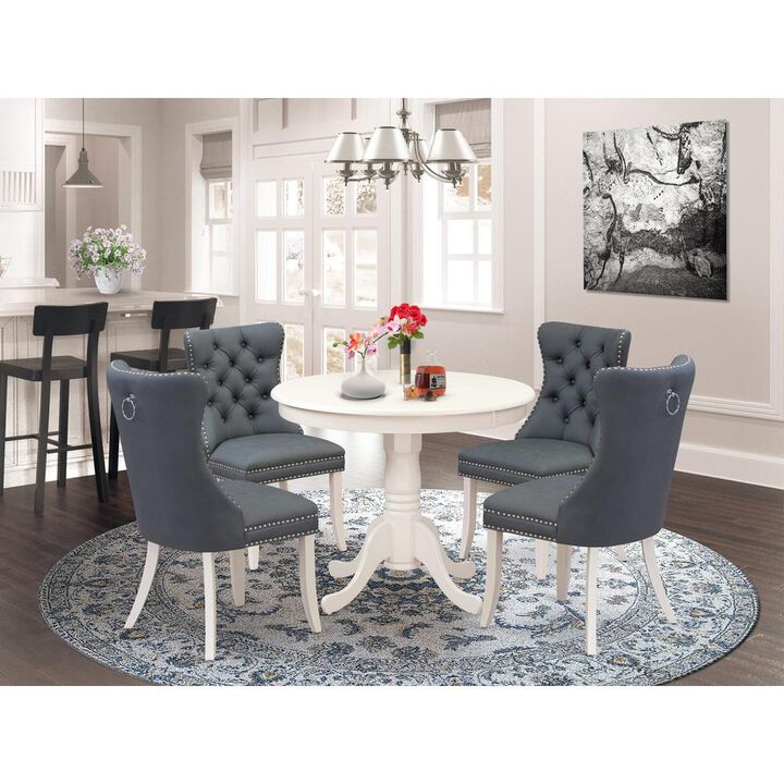 East West Furniture 5 Piece Dining Set Consists of a Round Dining Table with Pedestal