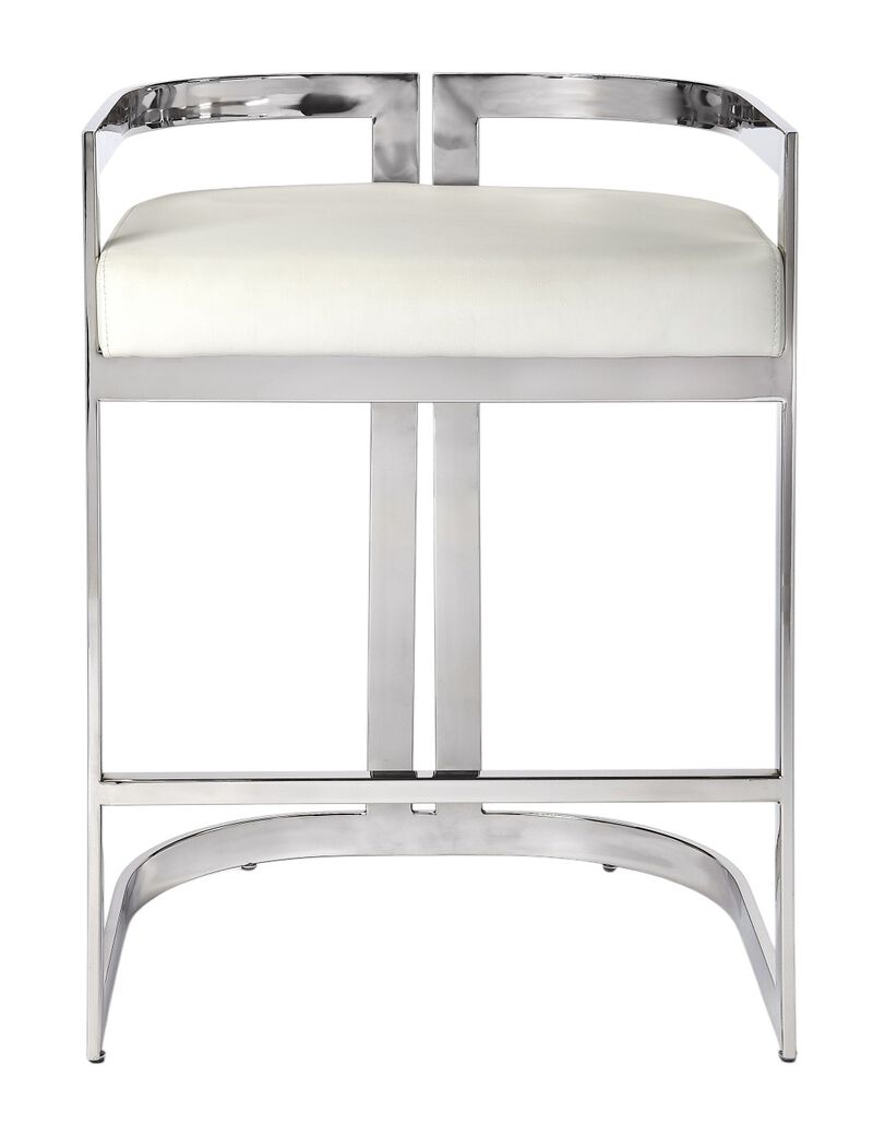 HomeRoots 28" White and Silver Stainless Steel and Iron Low Back Counter Height Bar Chair image number 0