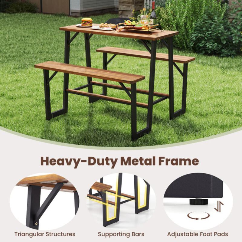 Hivvago Patio Picnic Table Bench Set with Acacia Wood Tabletop and Benchtop