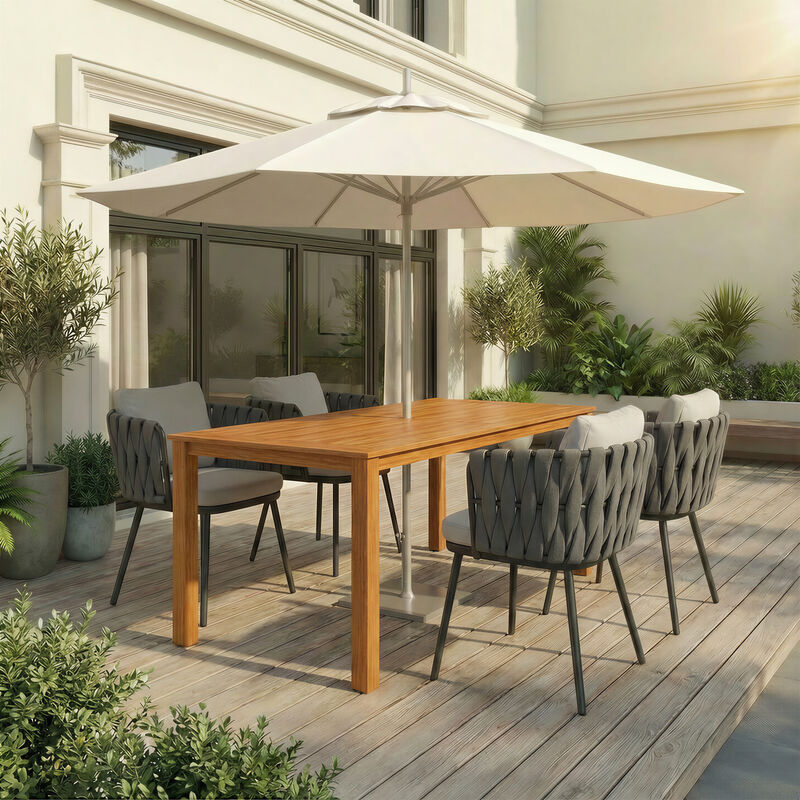 FUFU&GAGA 81'' Long Weather-Resistant Outdoor Dining Table with HDPE Top and Umbrella Hole in Wood-Grain Finish 33''W x 30''H image number 3