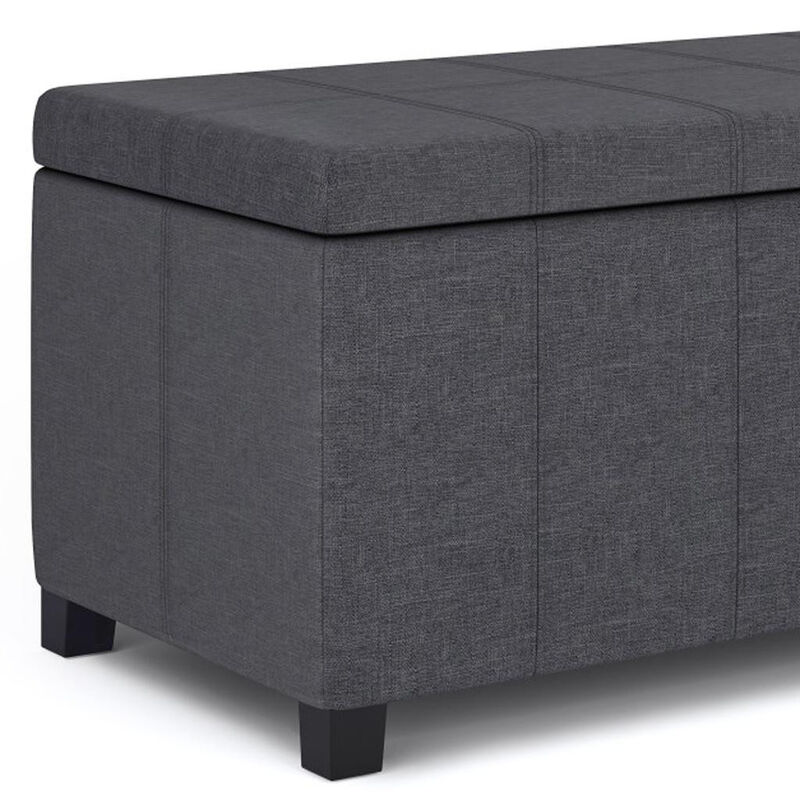HomeRoots 36" Light Gray and Dark Brown Faux Linen and Solid Wood Upholstered Storage Bench With Flip Top image number 3