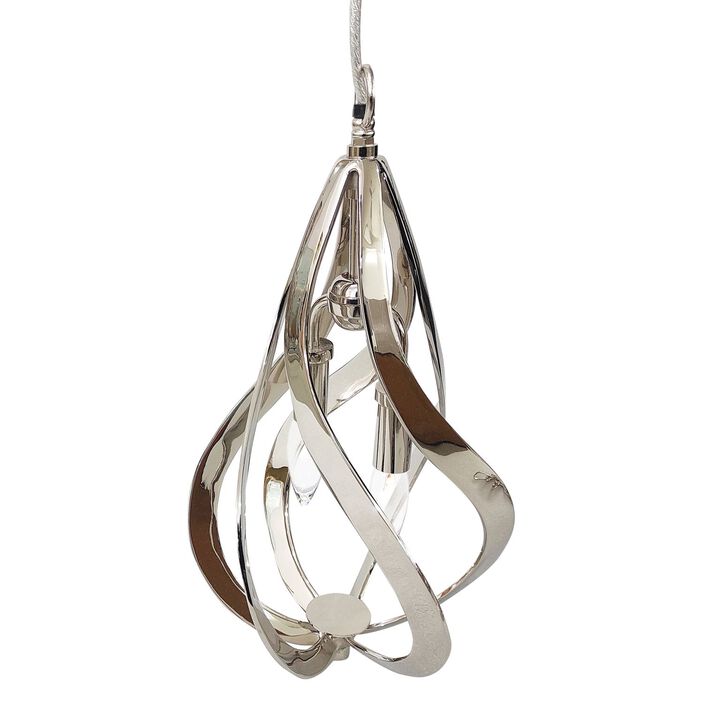 Ribbons of Polished Nickel Two-Light Pendant