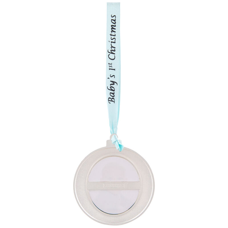 3" Blue Silver-Plated Baby's First Christmas Ornament with European Crystals image number 4