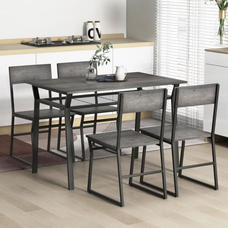 Hivvago 5 Piece Dining Table Set with Storage Rack and Metal Frame
