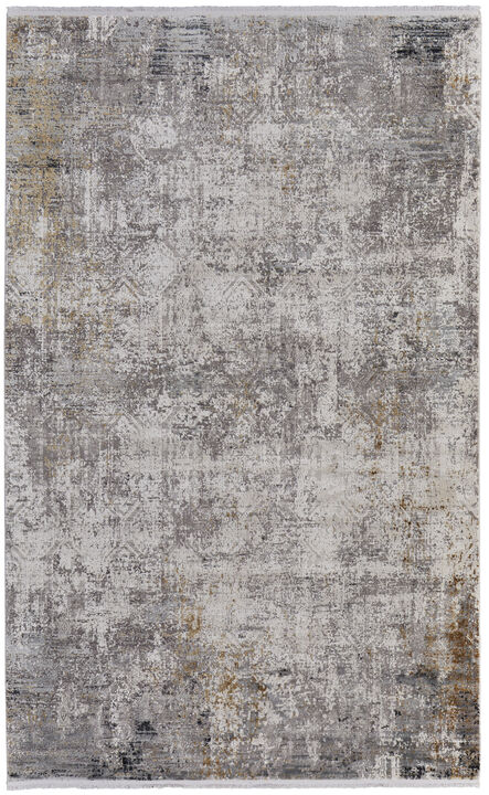 HomeRoots Abstract Power Loom Distressed Area Rug With Fringe