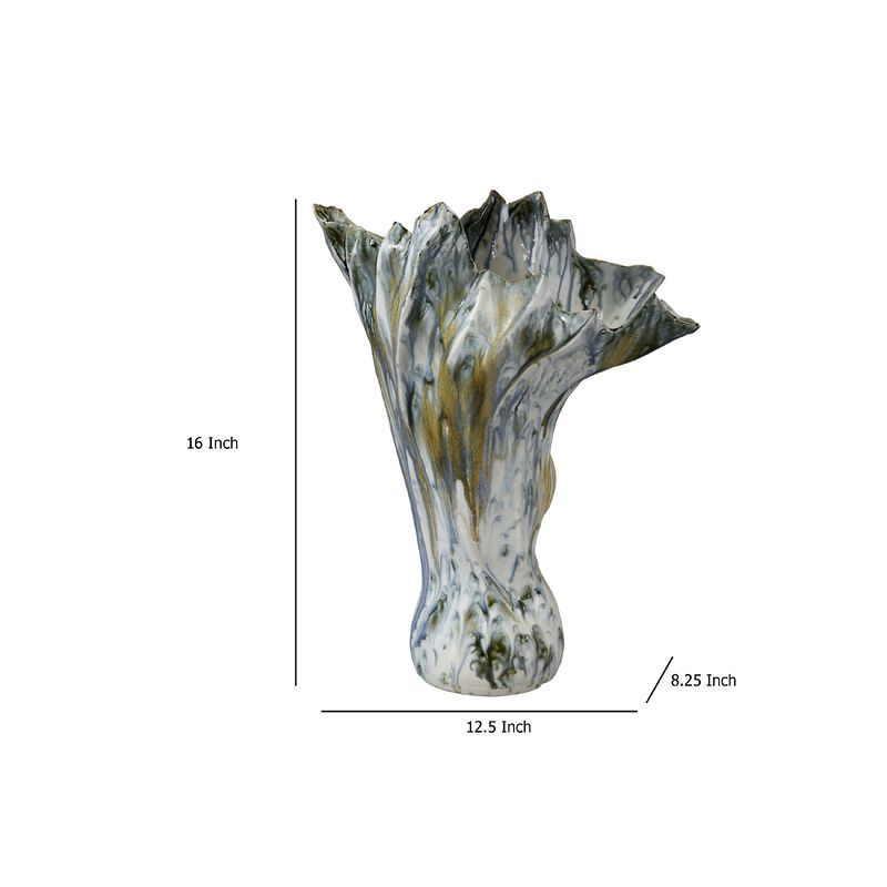 Tery Decorative Vase, 16 Inch Glossy Ocean Blue Ceramic, Wavy Fishtail