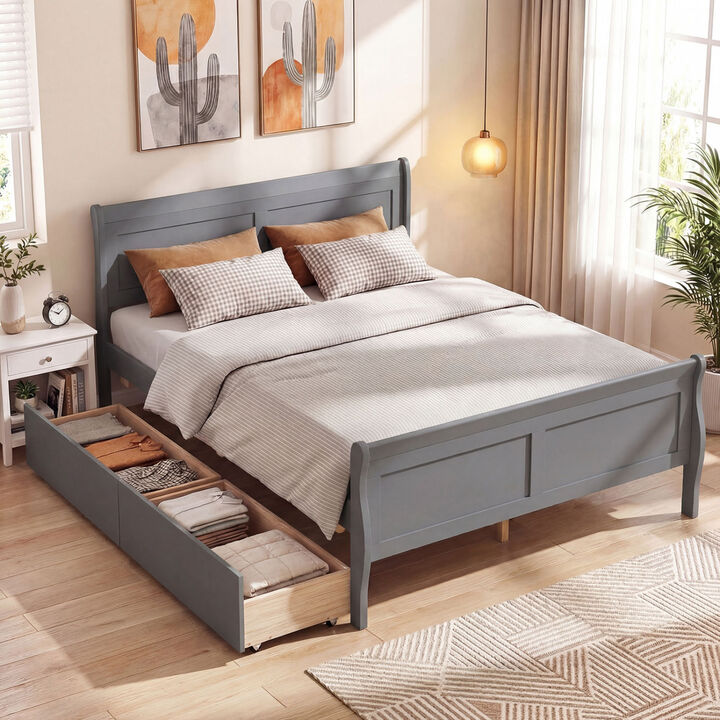 Storage Bed Frame with 2 Drawers and Footboard for Kids Teens and Adults