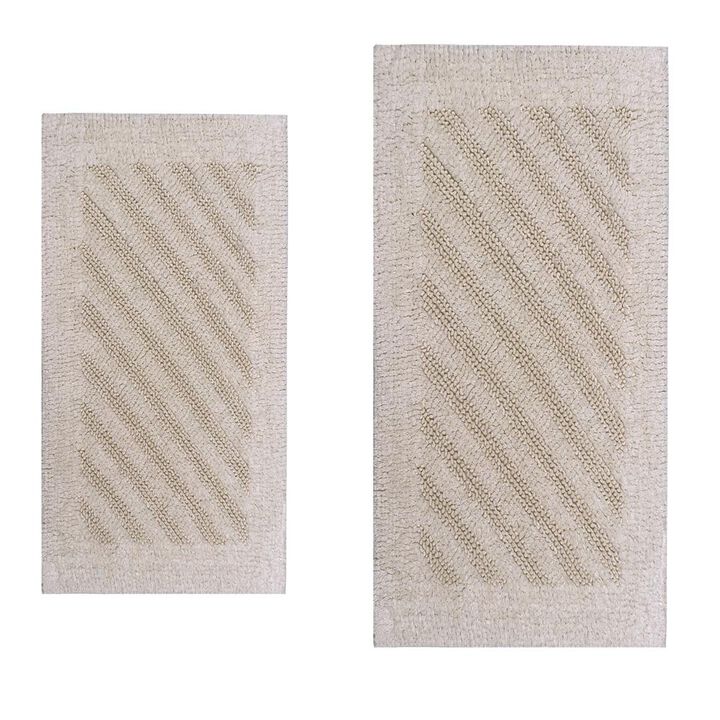 Knightsbridge Shooting Star 220 GSF Reversible Bath Rug Set - 2- Piece - 17x24 and 21x34", Ivory