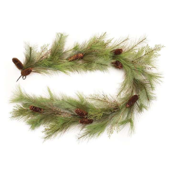 Long Needle Pine and Pinecone Garland for Winter Mantel or Staircase Decor