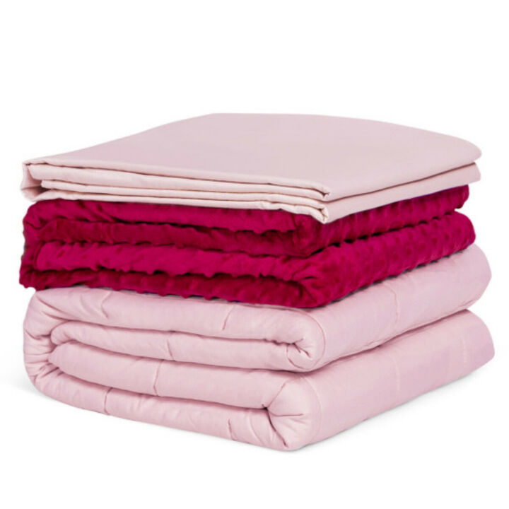 60"x80" 15 lbs 3 Piece Heavy Weighted Blanket Set with Hot and Cold Duvet Covers-Pink