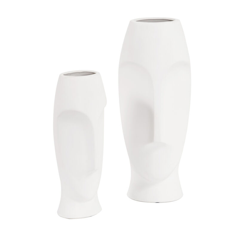 Modern Set of Two Ceramic Cylinder Vases for Living Room or Dining