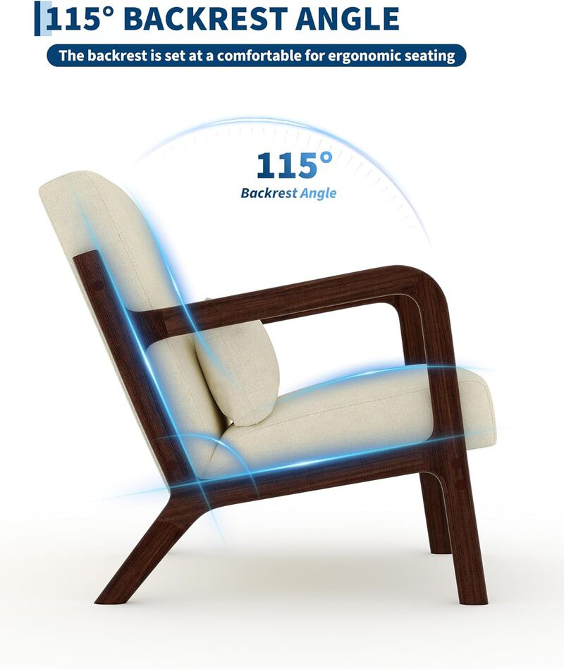 Modern Chenille Accent Sofa Chair, Lounge Armchair with Lumbar Pillow for Living Room, Bedroom, Outdoor Relax, Beige image number 3