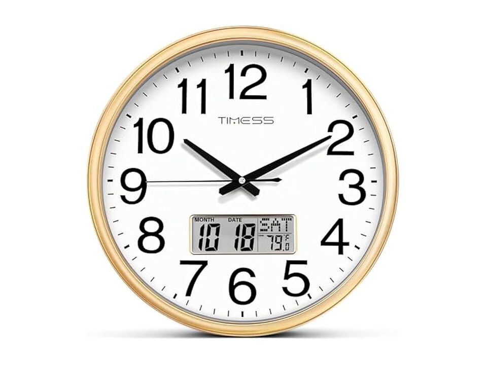 LCD Display Perpetual Calendar Temperature Wall Clock 11 Inch Silent Non Ticking