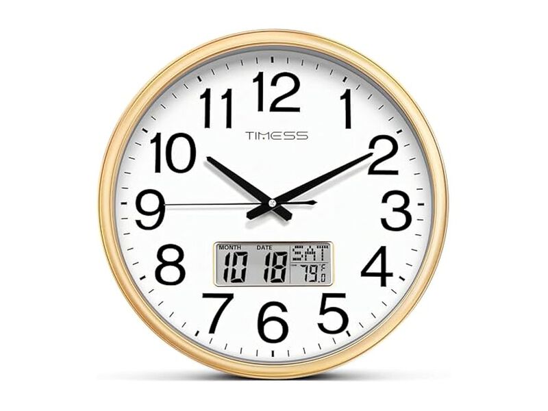 LCD Display Perpetual Calendar Temperature Wall Clock 11 Inch Silent Non Ticking image number 0