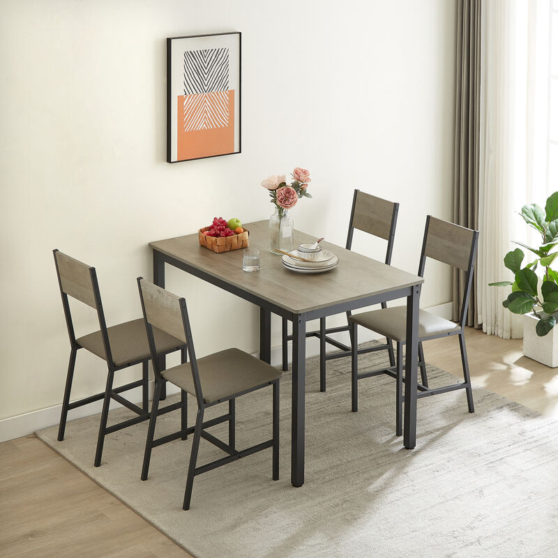 Dining Set for 5 Kitchen Table with 4 Upholstered Chairs, Grey, 47.2" L x 27.6" W x 29.7" H