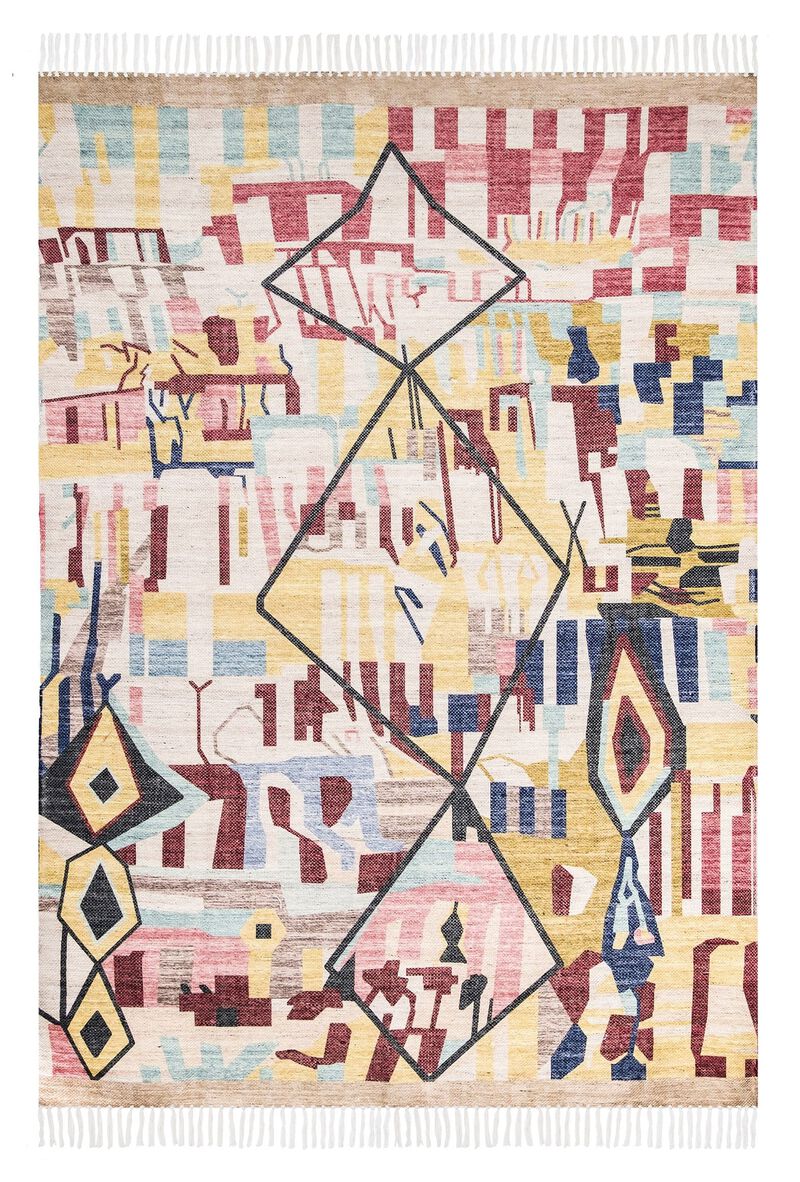 Izzie Red Yellow and Blue Abstract Tribal PET Rug image number 1