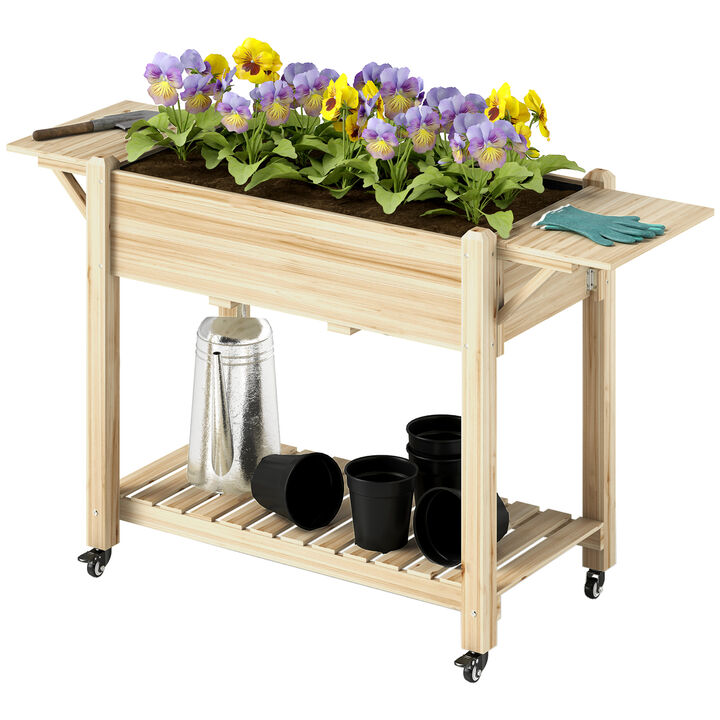 Hivvago Outdoor Raised Planter with Drainage and Wheels