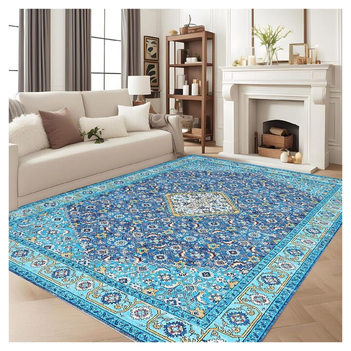 Washable 5x7 ft Area Rugs for Living Room Rug Bedroom RugCarpet Neutral Moody Vintage Traditional Dining Room Rugs Office Soft Comfortable Non Slip