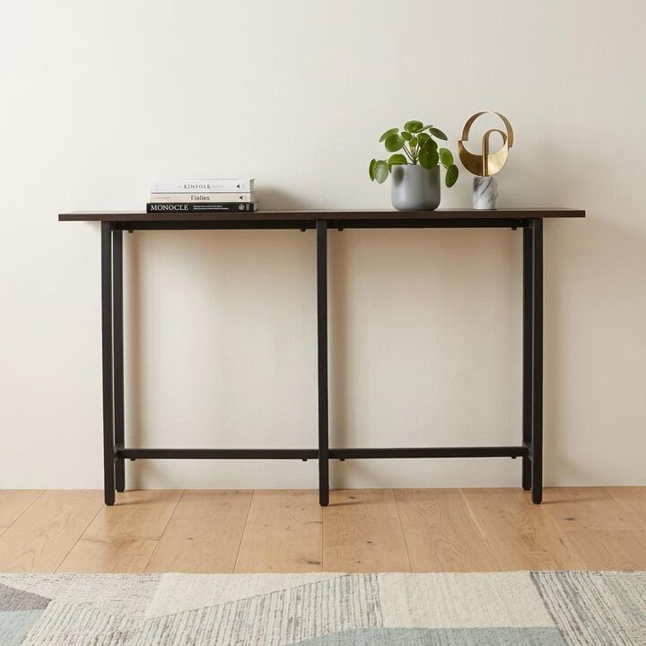 HomeRoots 54" Espresso and Black Wood and Iron Console Table