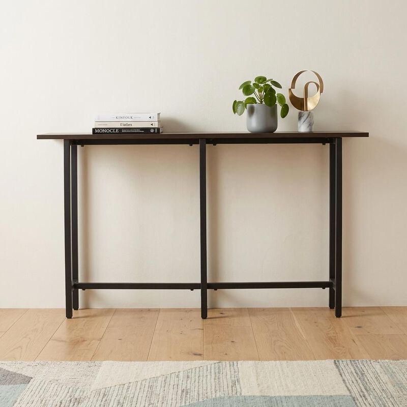 HomeRoots 54" Espresso and Black Wood and Iron Console Table image number 1