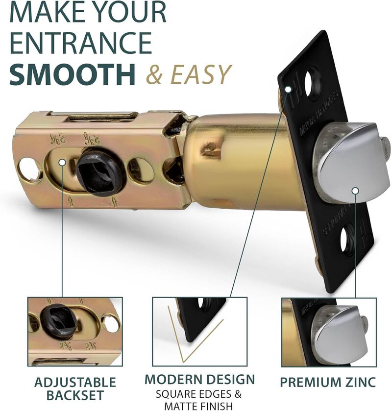Mega Handles 2-Way Adjustable Entry Replacement Door Latch | Universal for Half Moon Spindles