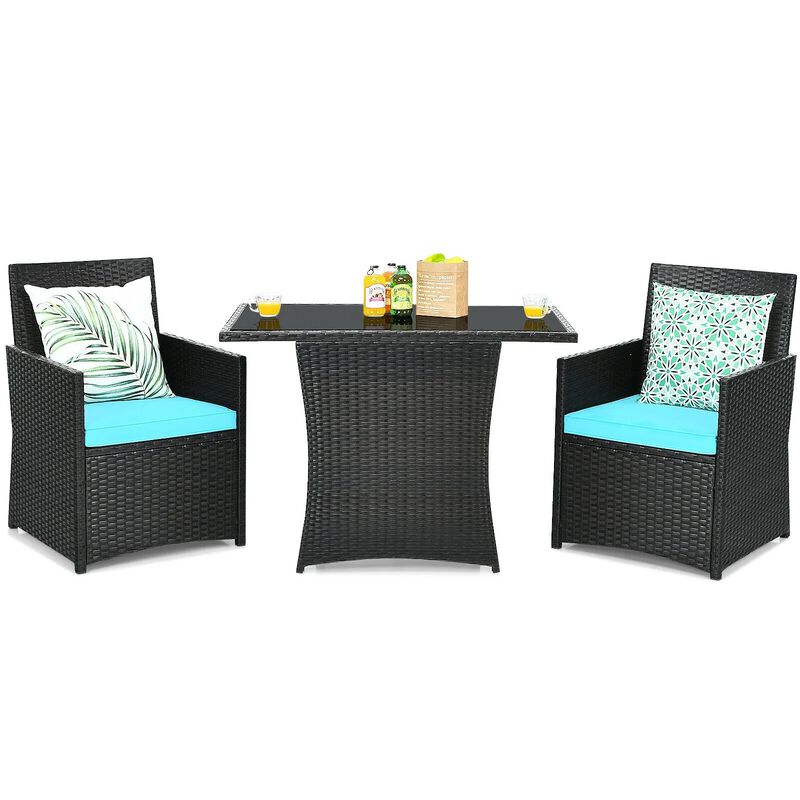 Mondawe 3 Pieces Patio Rattan Furniture Set with Cushion and Sofa Armrest