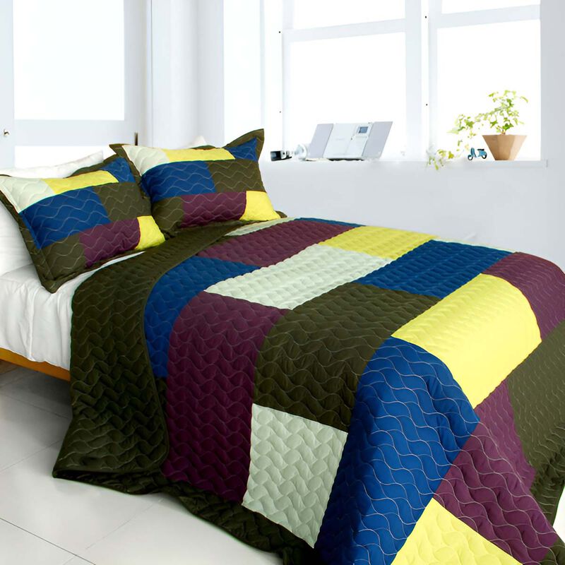 Vermicelli Quilted Patchwork Quilt Set 3PC Queen Size Decorative Soft Bedding Set image number 0