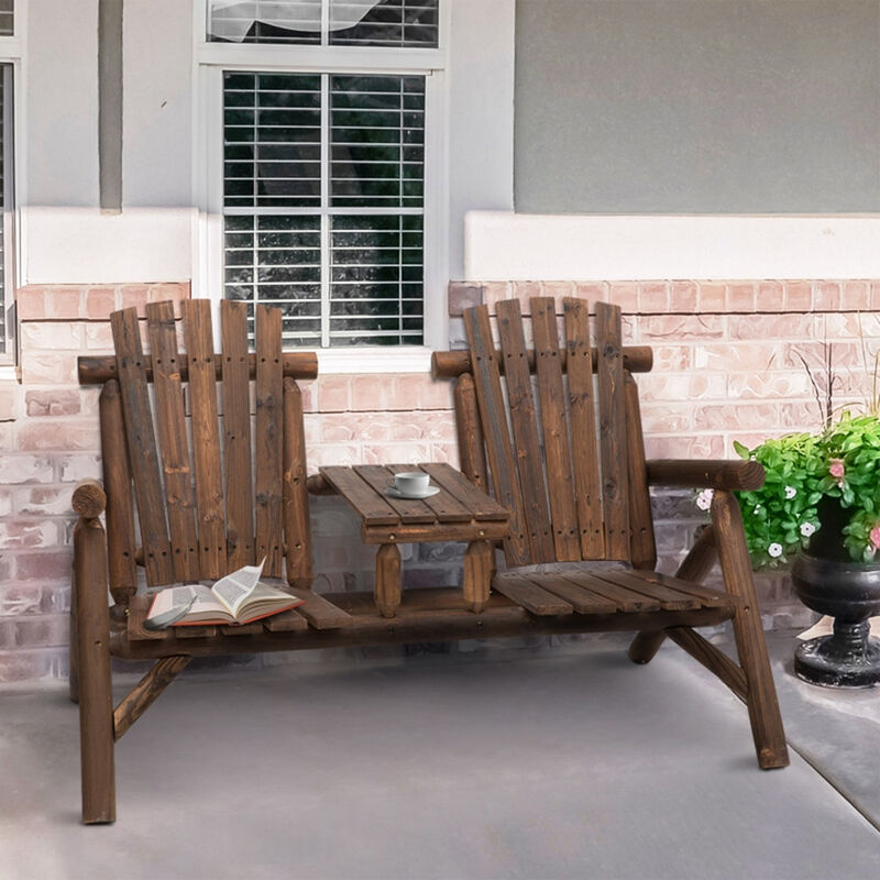 Patio Bench Chair with Center Coffee Table Outdoor Loveseat for Garden & Porch Seating
