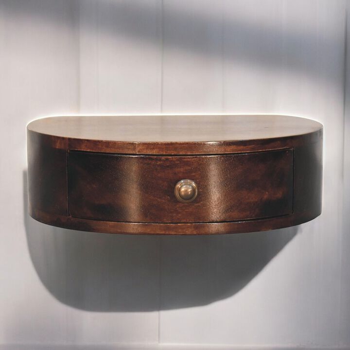 Artisan Furniture Solid Wood California Walnut Wall Mounted Rounded Bedside