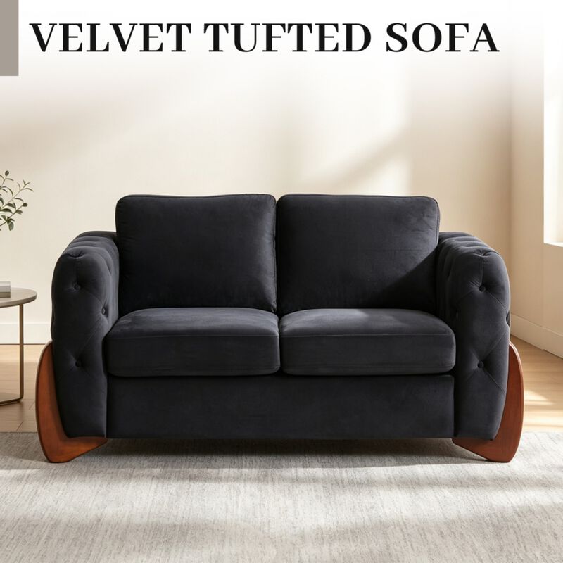 Zagrek Mid‑Century Modern Button Tufted Velvet Loveseat image number 2