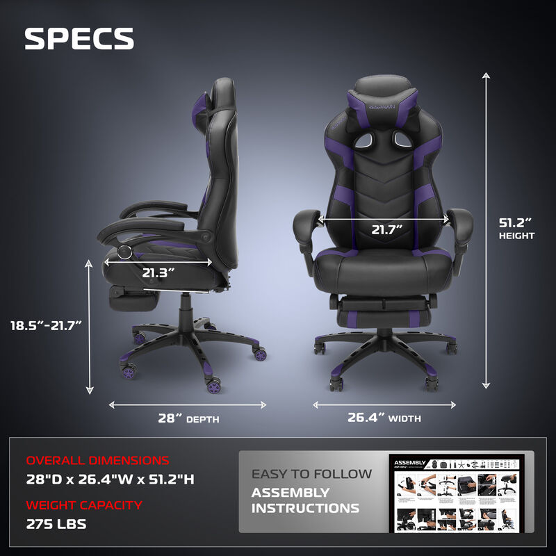RESPAWN 110 Pro Ergonomic Gaming Chair with Footrest for Adults - Comfortable Office Gaming Recliner with Lumbar Support and Headrest, Racing Style Video Game Chairs for Computer Gamer image number 1
