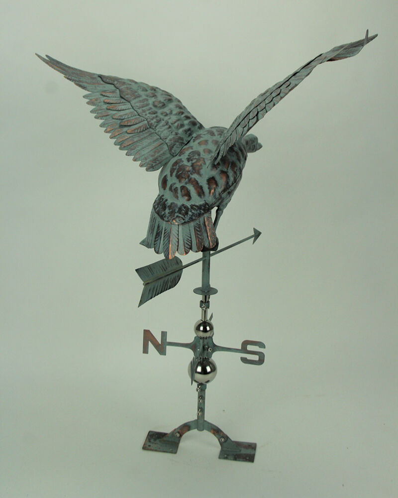 Verdigris Patina Metal Flying Duck Weathervane with Roof Mount image number 2