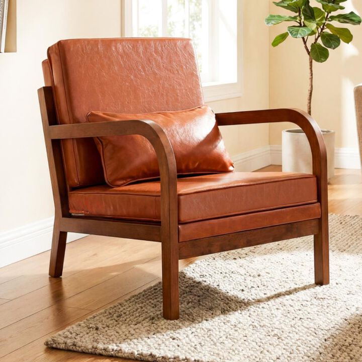 Modern Accent Chair Faux Leather Linen Fabric Upholstered Armchair