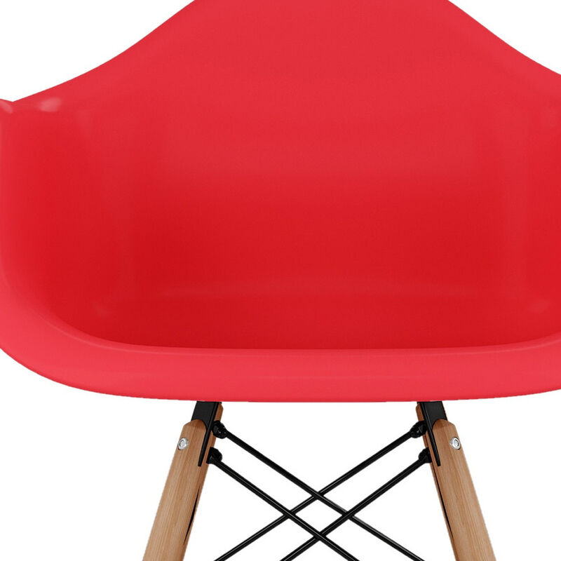 HomeRoots Red And Natural Heavy Duty Plastic And Solid Wood Dining Arm Chair image number 4