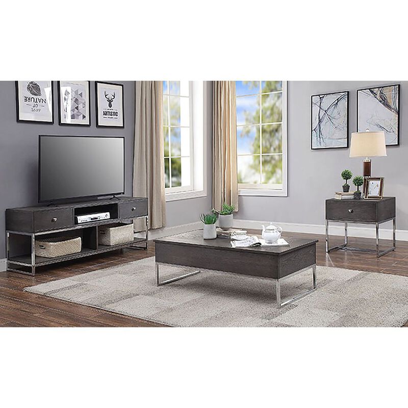 Plethoria Home Grey Oak and Chrome Coffee Table with Lift Top