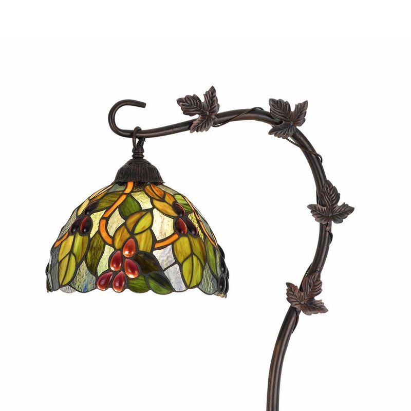 Downbridge Metal Tiffany Floor Lamp with Leaf Accents, Multicolor - Benzara